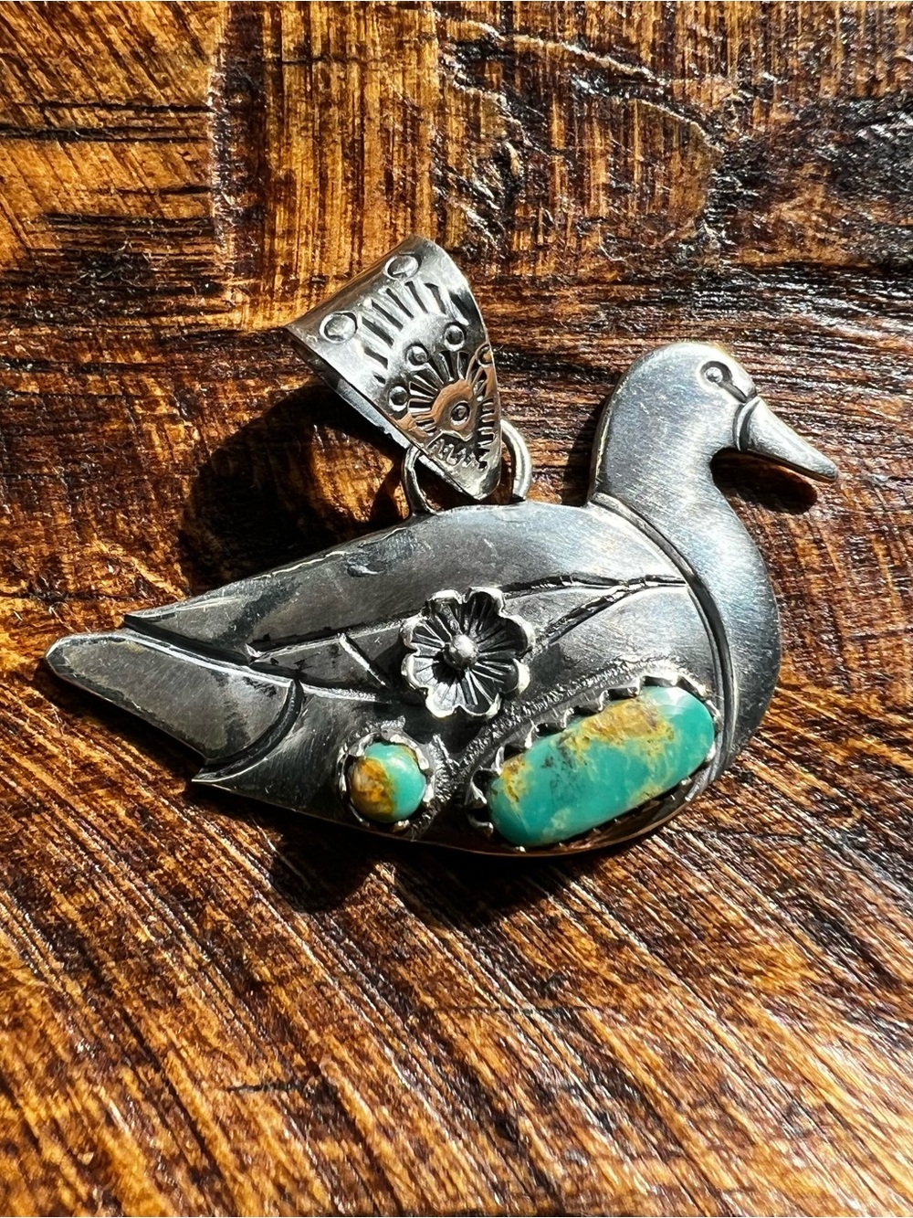 Sterling Silver Kingman Turquoise Duck Pendant